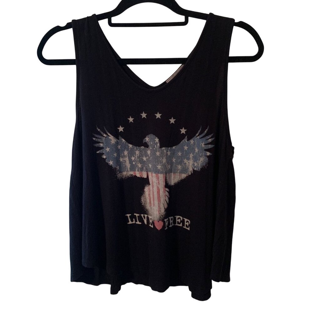 Purple Snow Women’s Tank Top Blue Live Free‎ American Flag Eagle Sz L 4th July